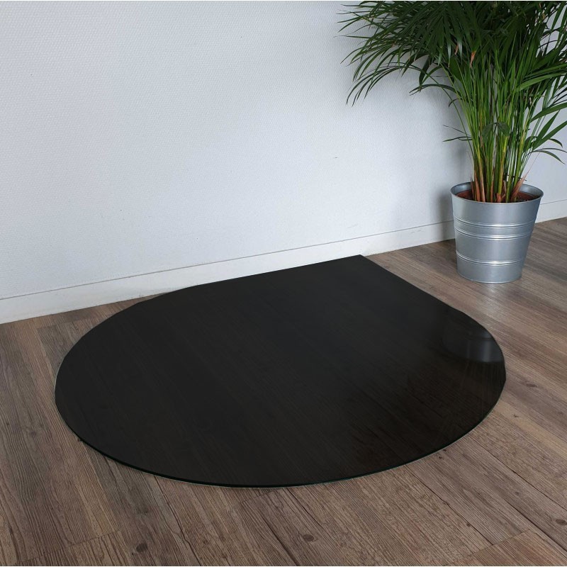 Plaque de sol en verre forme rond coupé pour poele à bois Plaque de sol en verre forme rond coupé pour poele à bois