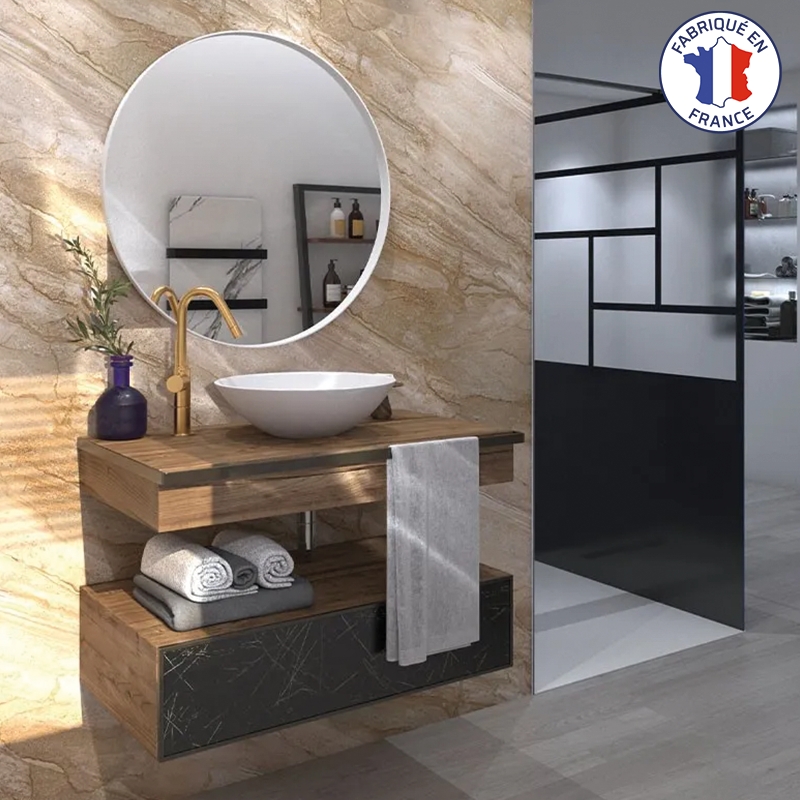 Miroir rond 80 cm avec cadre blanc ou noir