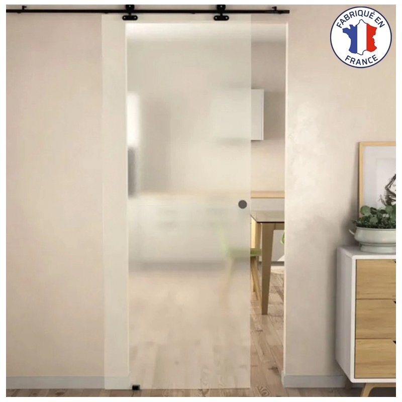 Kit porte coulissante verre givré 825mm avec rail coulissant