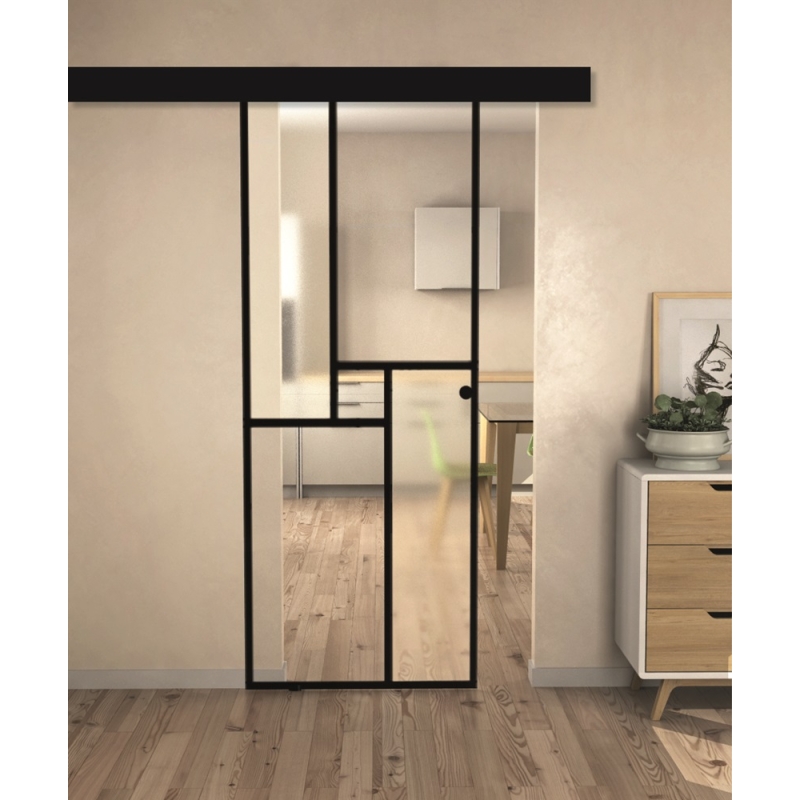 Kit porte style verrière Minimo 825mm avec rail et coffrage